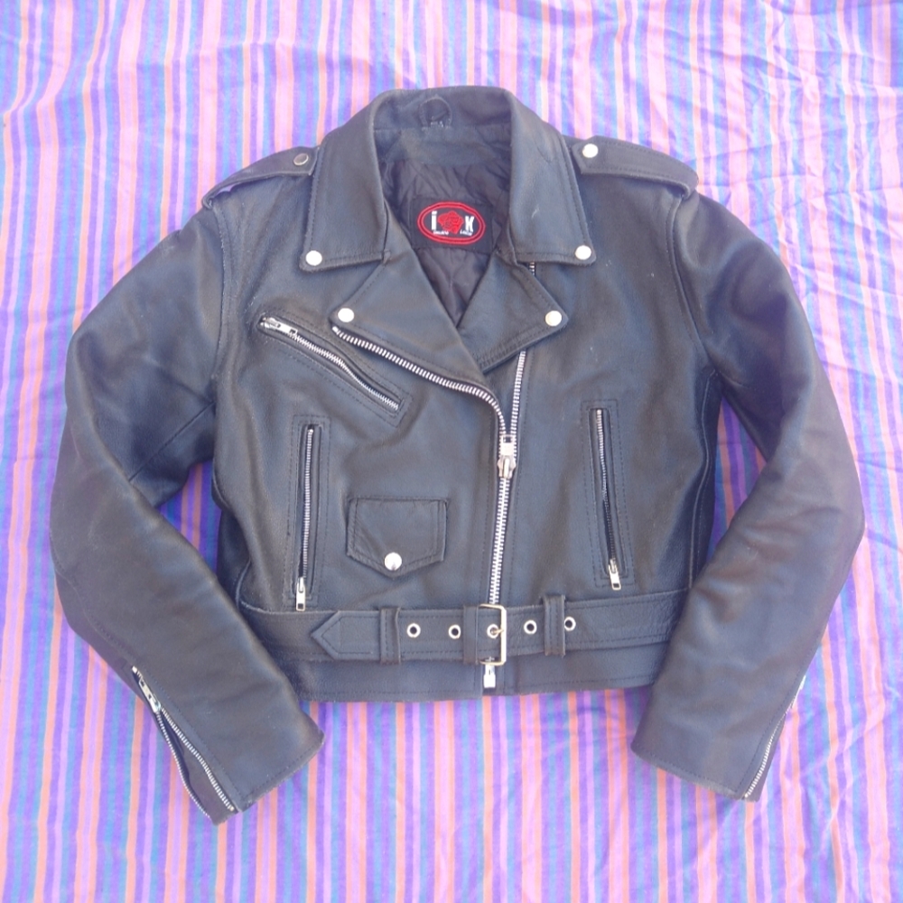 Black leather motorcycle jacket